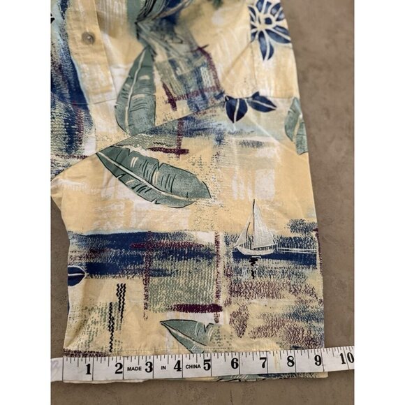 Pierre Cardin Hawaiian Shirt XL Tropical Floral Button Up Short Sleeve Yellow - Picture 9 of 9